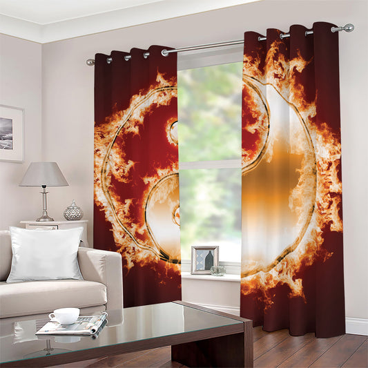 Flaming Yin Yang Print Blackout Grommet Curtains