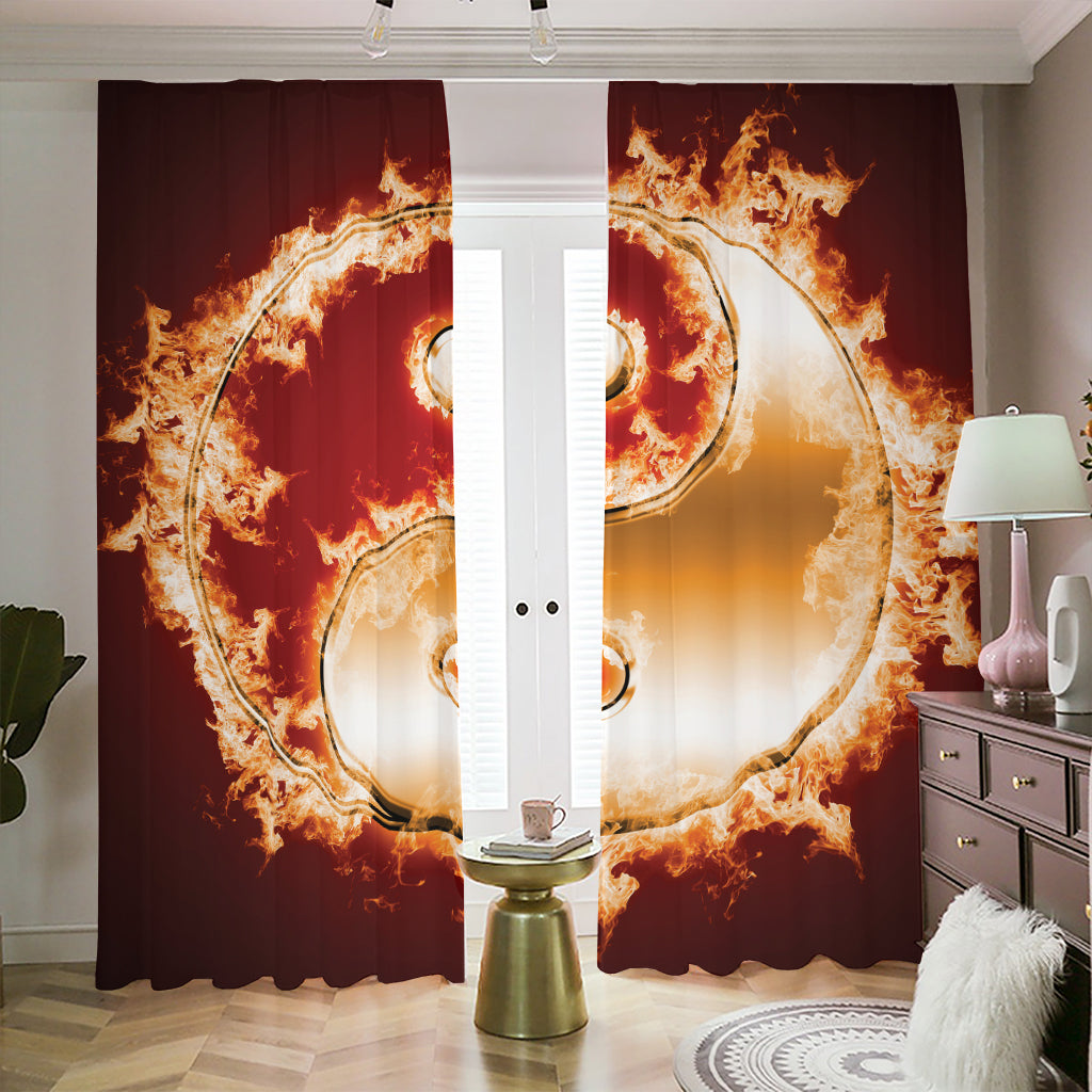 Flaming Yin Yang Print Blackout Pencil Pleat Curtains