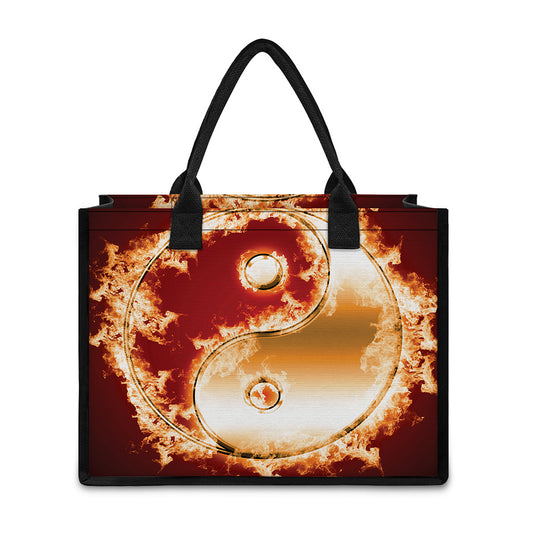 Flaming Yin Yang Print Canvas Tote Bag