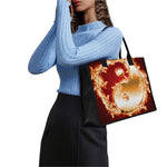 Flaming Yin Yang Print Canvas Tote Bag