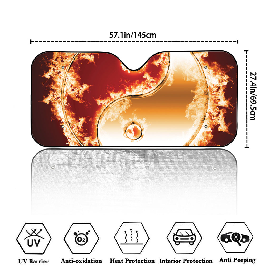 Flaming Yin Yang Print Car Windshield Sun Shade