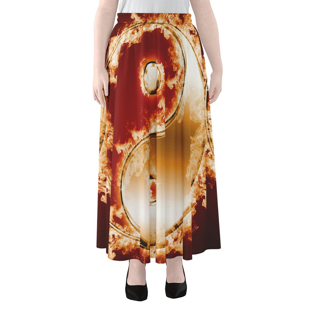 Flaming Yin Yang Print Chiffon Maxi Skirt