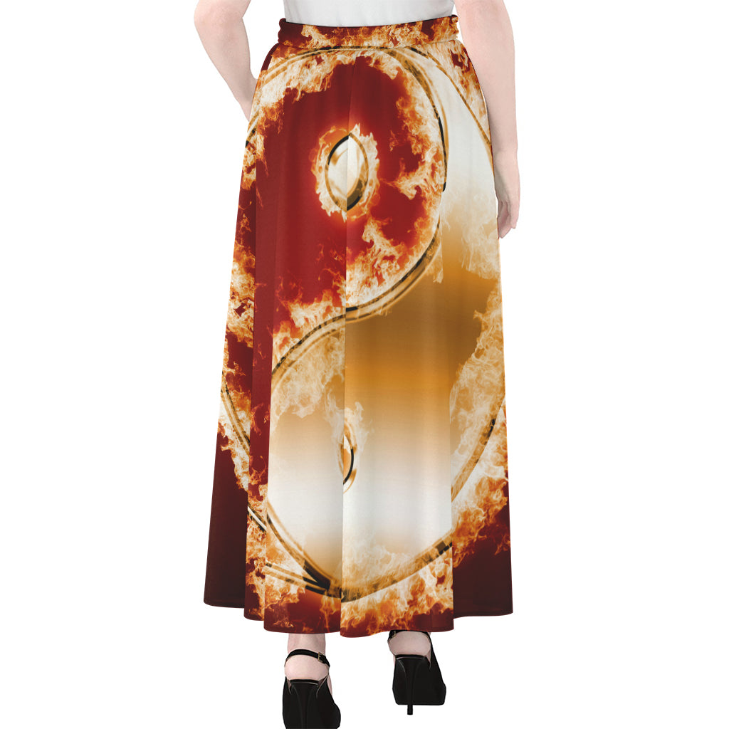 Flaming Yin Yang Print Chiffon Maxi Skirt
