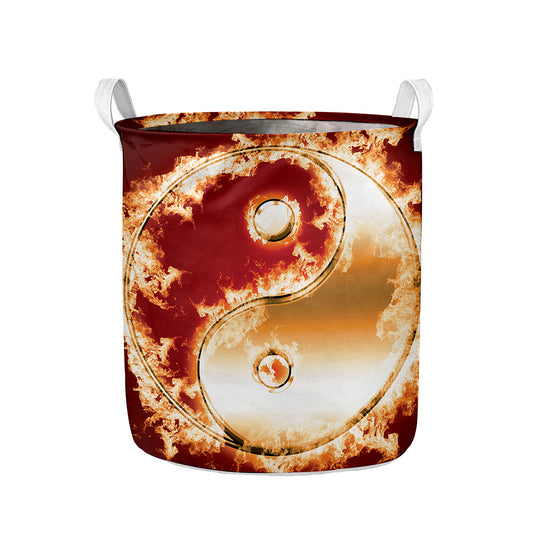 Flaming Yin Yang Print Collapsible Laundry Basket