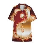 Flaming Yin Yang Print Cotton Hawaiian Shirt