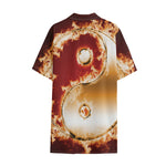 Flaming Yin Yang Print Cotton Hawaiian Shirt