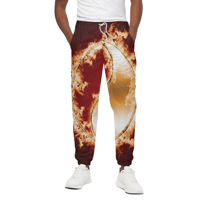 Flaming Yin Yang Print Cotton Pants