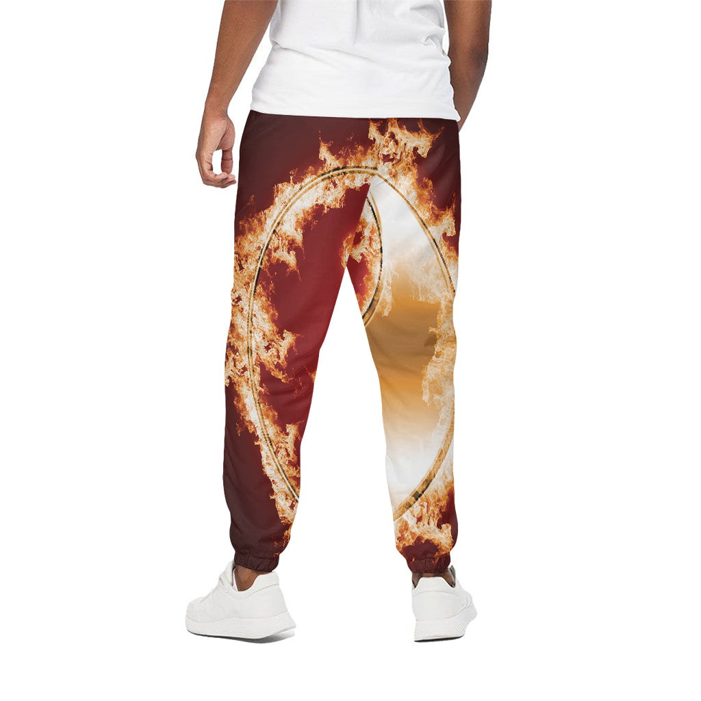 Flaming Yin Yang Print Cotton Pants