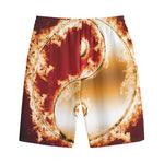Flaming Yin Yang Print Cotton Shorts