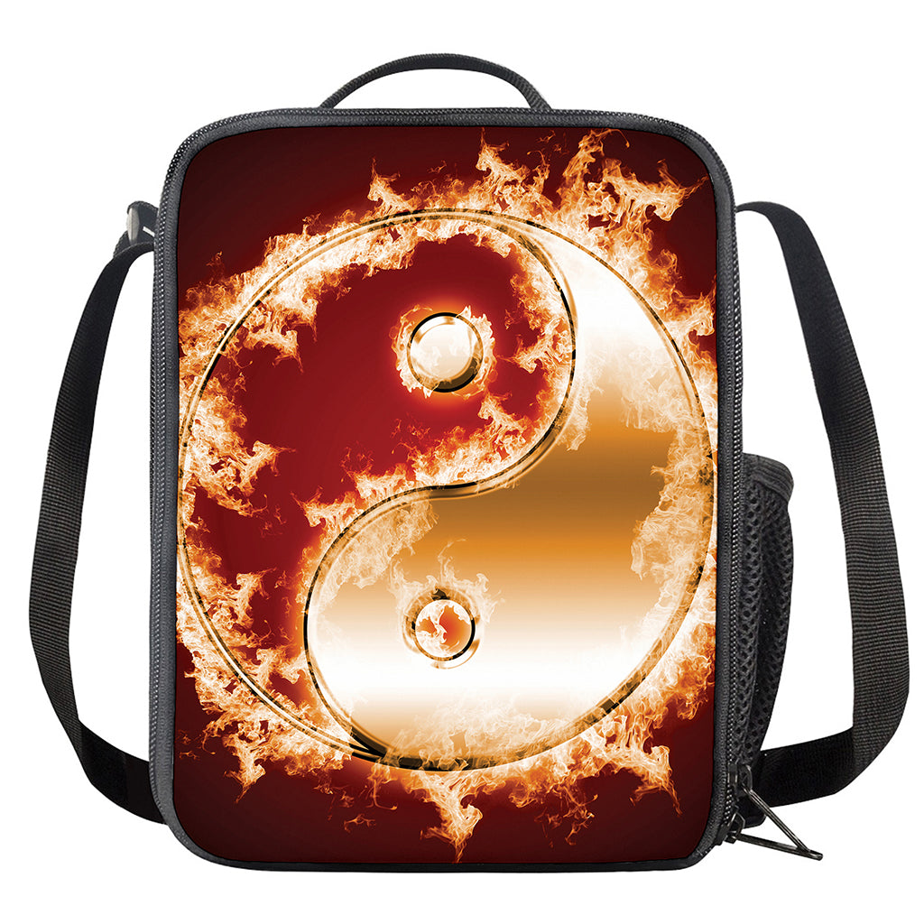 Flaming Yin Yang Print Crossbody Lunch Bag