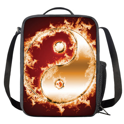 Flaming Yin Yang Print Crossbody Lunch Bag