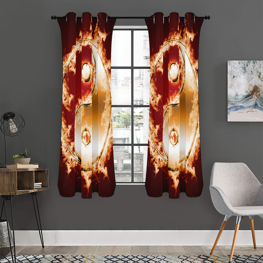Flaming Yin Yang Print Curtain