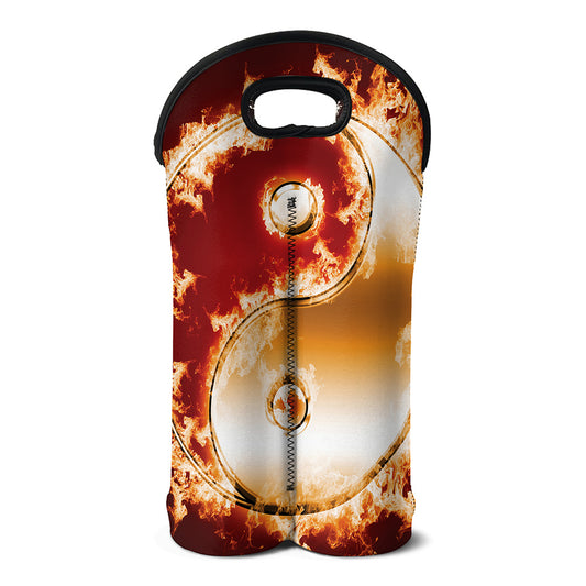 Flaming Yin Yang Print Double Neoprene Wine Tote