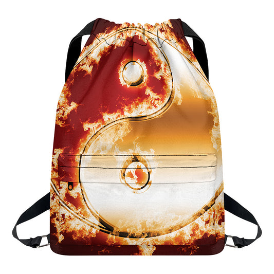 Flaming Yin Yang Print Drawstring Backpack