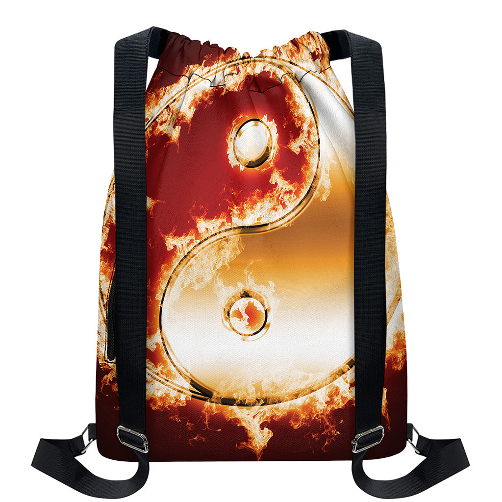 Flaming Yin Yang Print Drawstring Backpack
