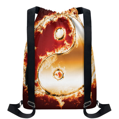 Flaming Yin Yang Print Drawstring Backpack