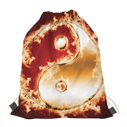 Flaming Yin Yang Print Drawstring Bag