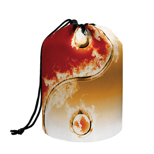 Flaming Yin Yang Print Drawstring Makeup Bag