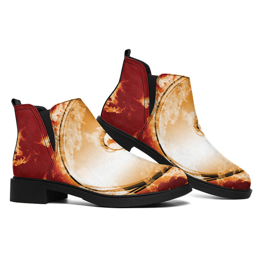 Flaming Yin Yang Print Flat Ankle Boots