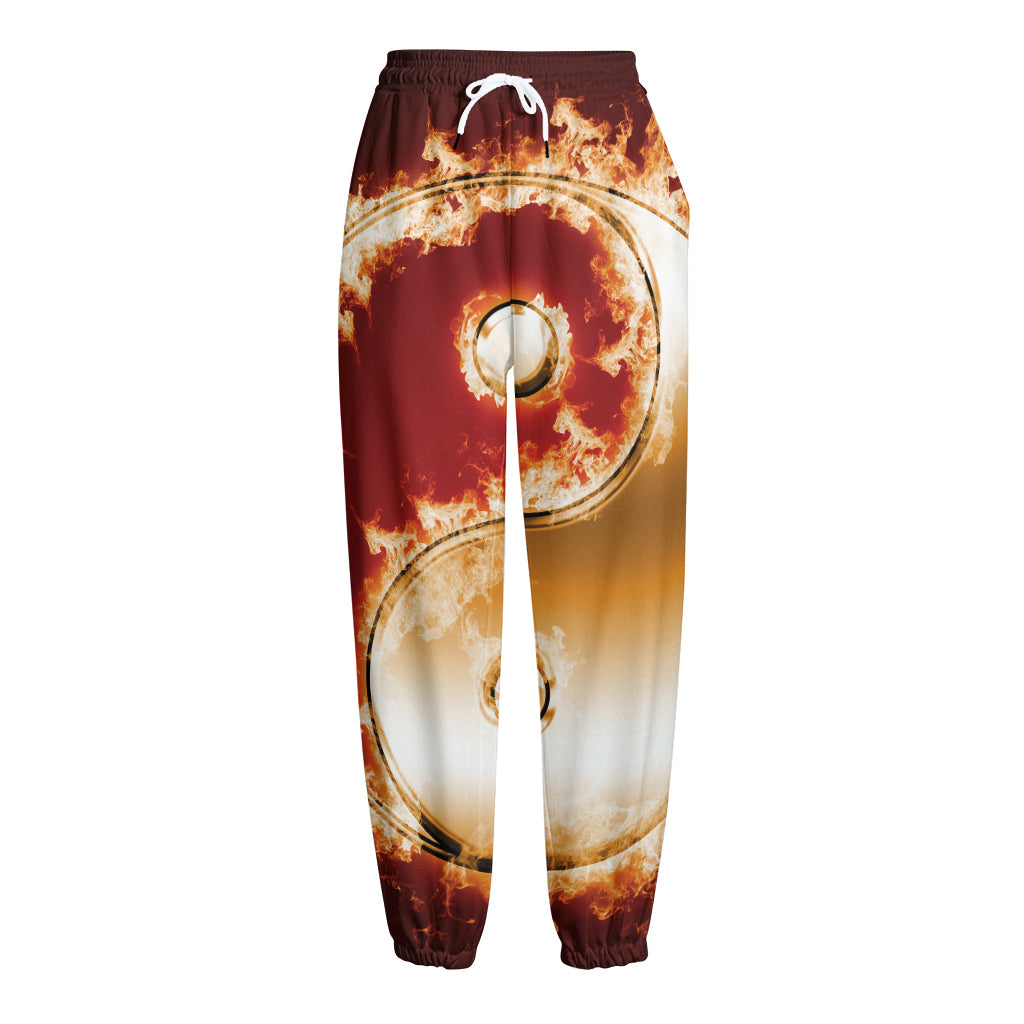 Flaming Yin Yang Print Fleece Lined Knit Pants