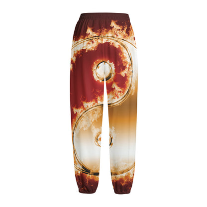 Flaming Yin Yang Print Fleece Lined Knit Pants