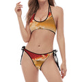 Flaming Yin Yang Print Halter Scoop Tie Side Bikini