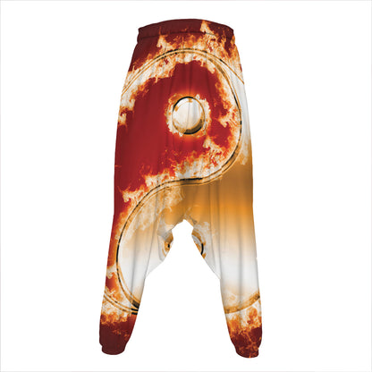 Flaming Yin Yang Print Hammer Pants