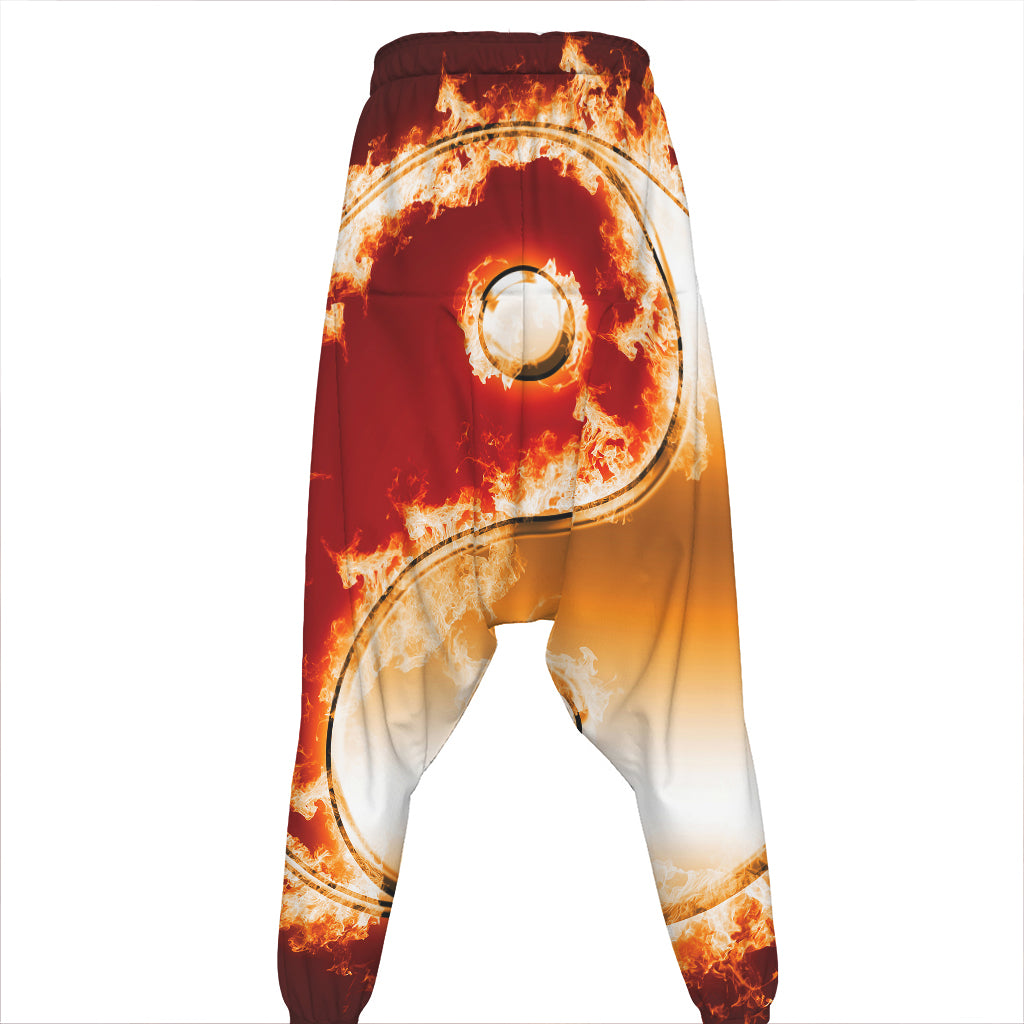 Flaming Yin Yang Print Hammer Pants