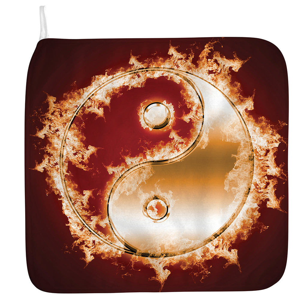 Flaming Yin Yang Print Hand Towel