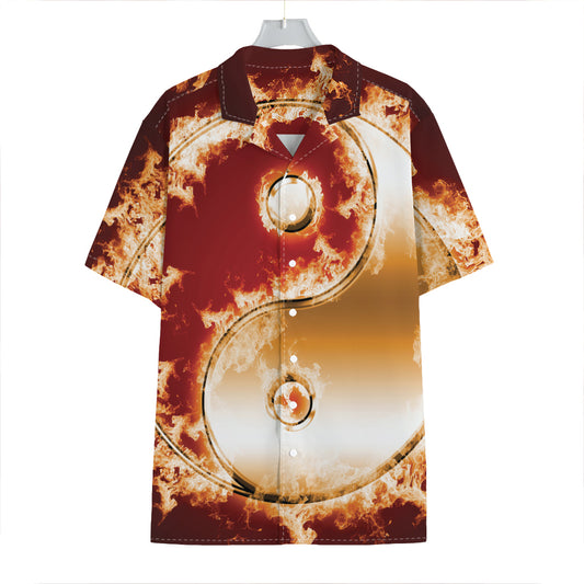 Flaming Yin Yang Print Hawaiian Shirt