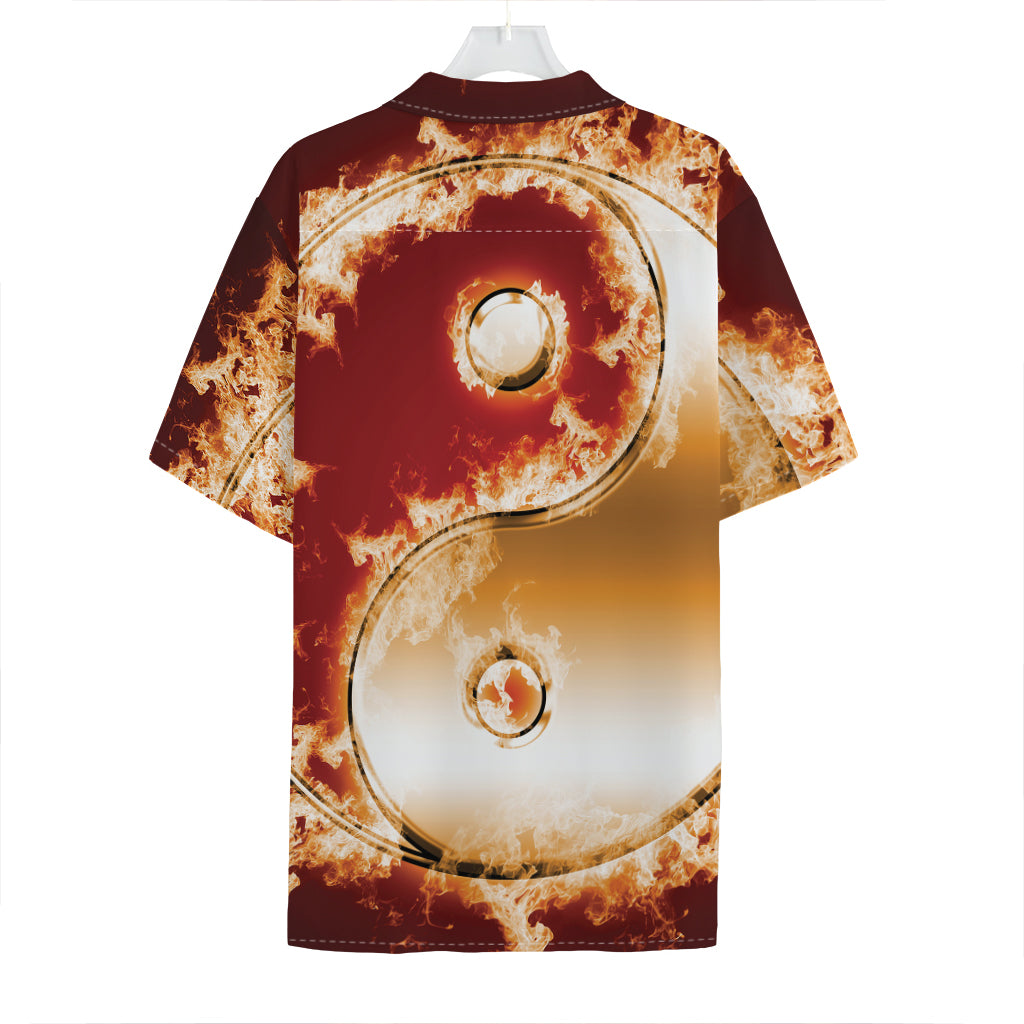 Flaming Yin Yang Print Hawaiian Shirt