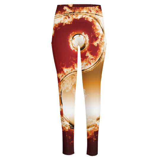 Flaming Yin Yang Print High-Waisted Pocket Leggings