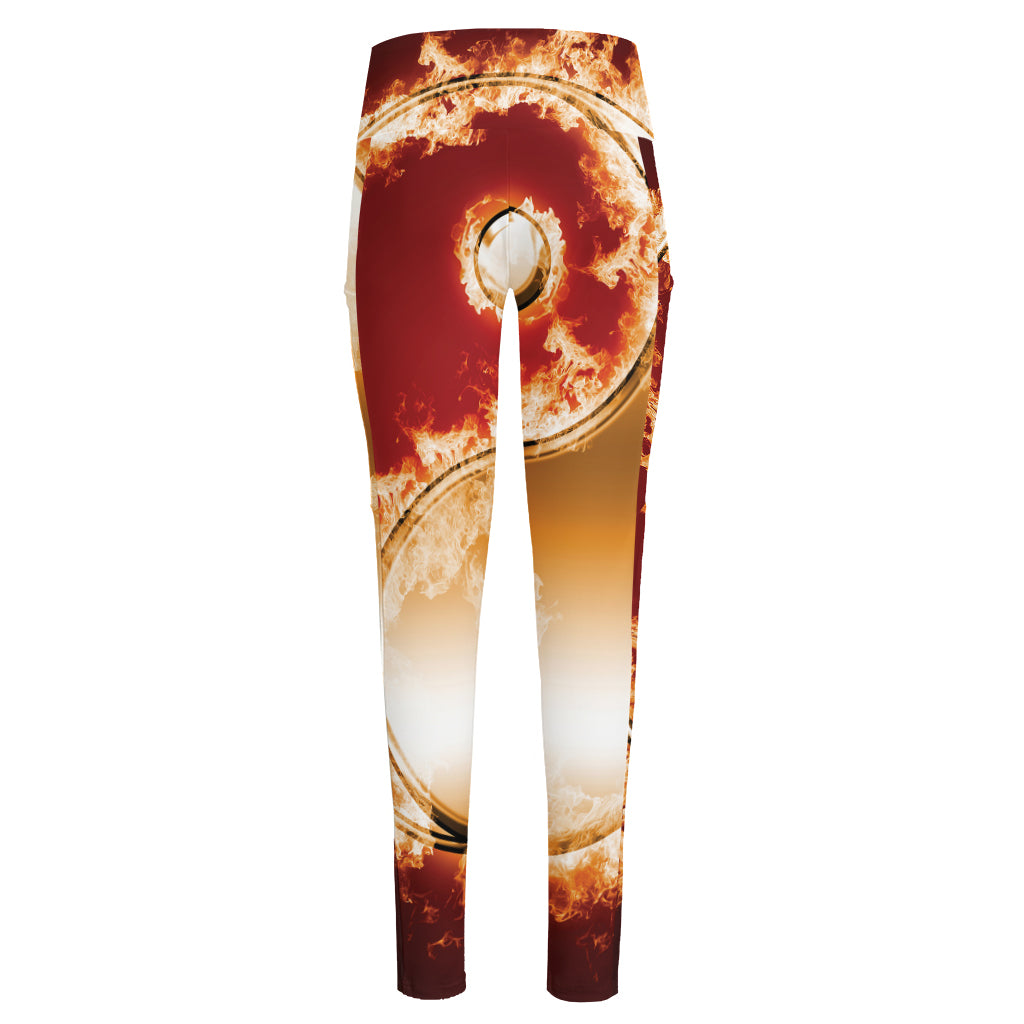 Flaming Yin Yang Print High-Waisted Pocket Leggings
