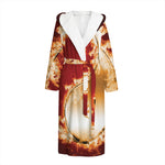 Flaming Yin Yang Print Hooded Bathrobe