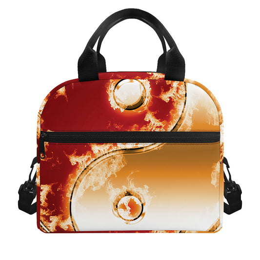 Flaming Yin Yang Print Insulated Lunch Bag