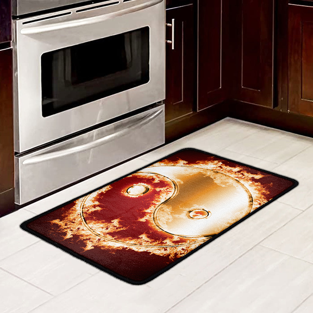 Flaming Yin Yang Print Kitchen Mat