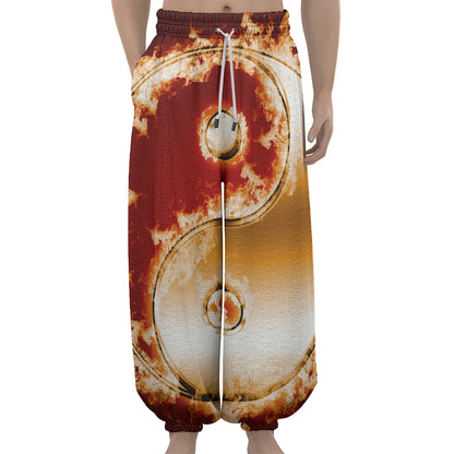 Flaming Yin Yang Print Lantern Pants