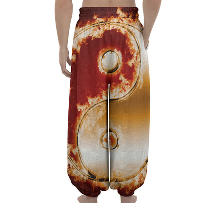 Flaming Yin Yang Print Lantern Pants