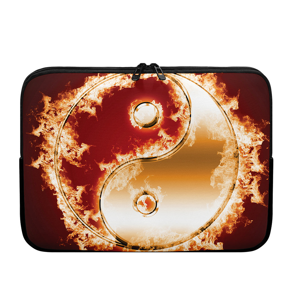 Flaming Yin Yang Print Laptop Sleeve