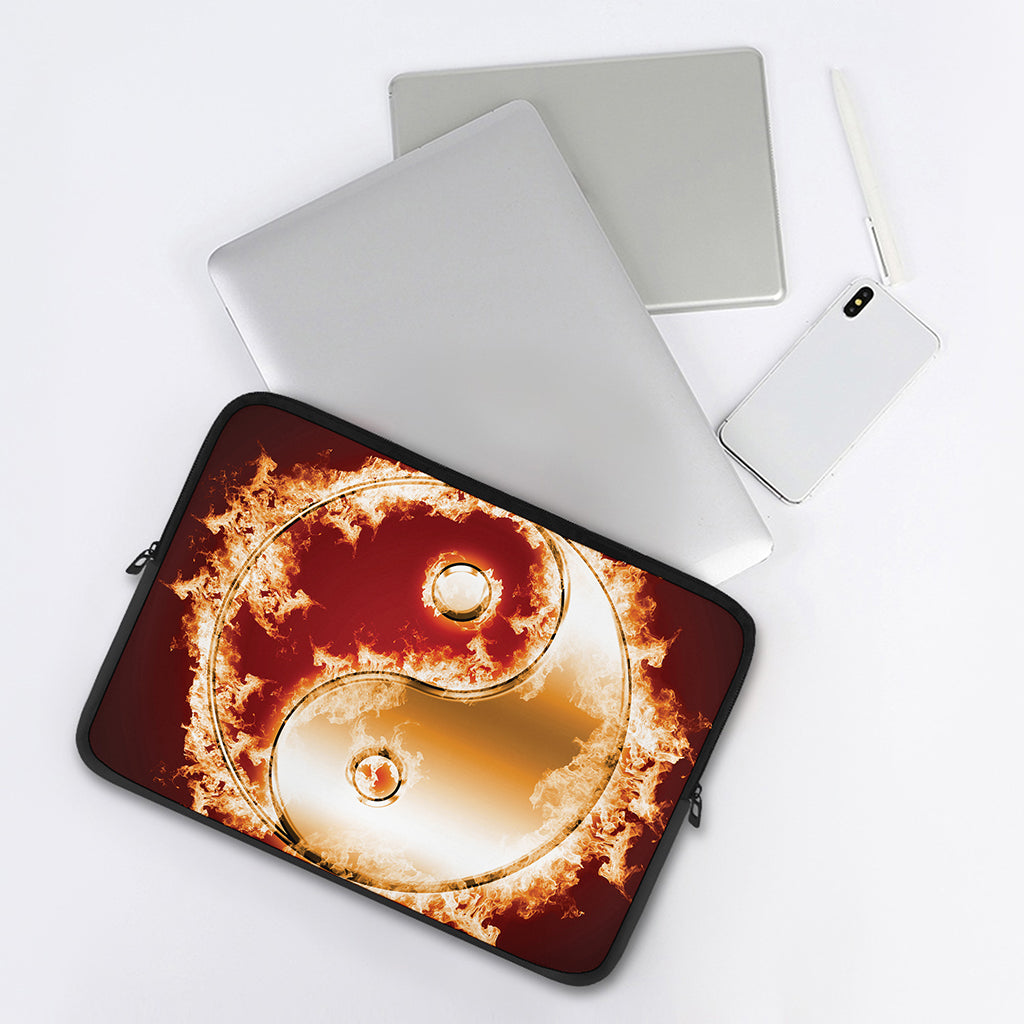 Flaming Yin Yang Print Laptop Sleeve