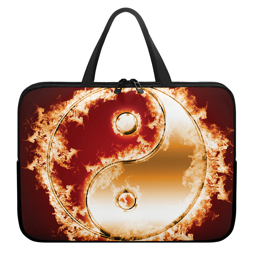 Flaming Yin Yang Print Laptop Sleeve With Handle
