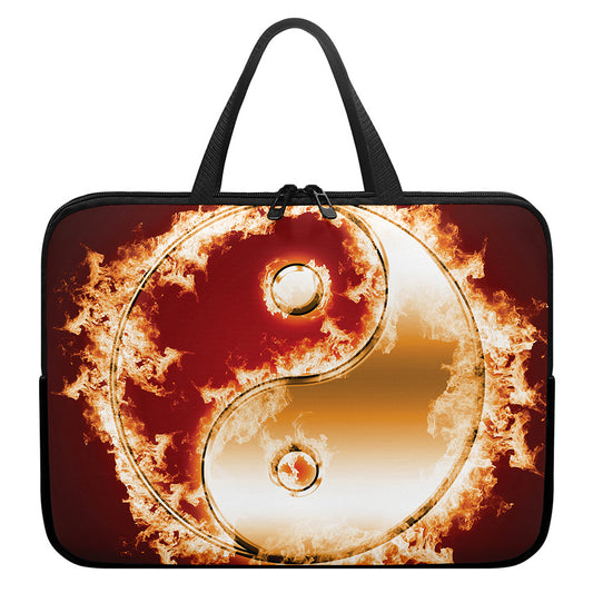 Flaming Yin Yang Print Laptop Sleeve With Handle