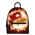 Flaming Yin Yang Print Leather Backpack