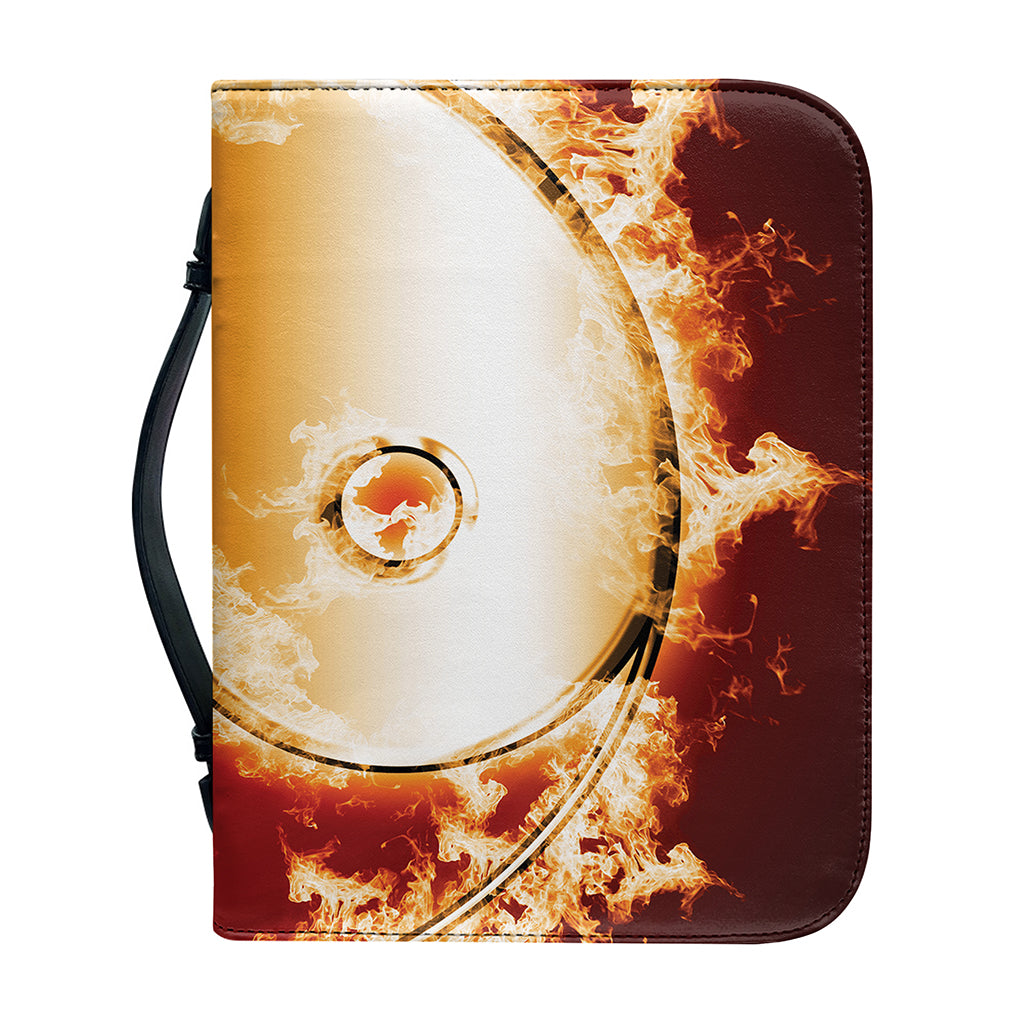 Flaming Yin Yang Print Leather Bible Cover