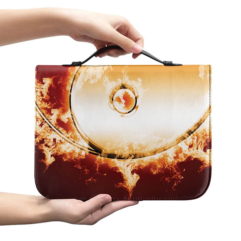 Flaming Yin Yang Print Leather Bible Cover