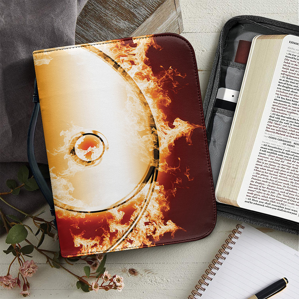 Flaming Yin Yang Print Leather Bible Cover