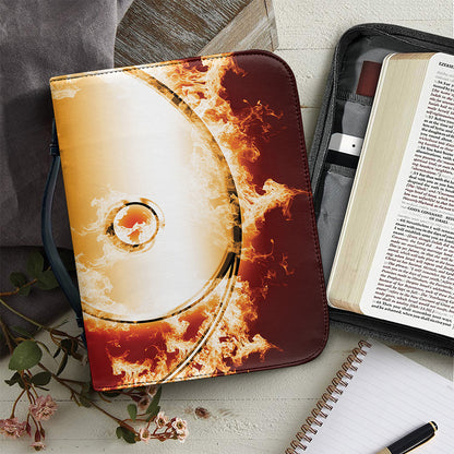 Flaming Yin Yang Print Leather Bible Cover