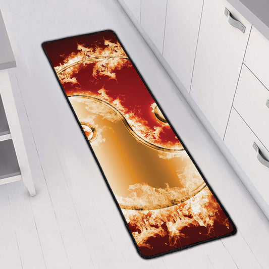 Flaming Yin Yang Print Long Kitchen Mat
