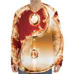 Flaming Yin Yang Print Long Sleeve Baseball Jersey