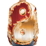 Flaming Yin Yang Print Long Sleeve Baseball Jersey